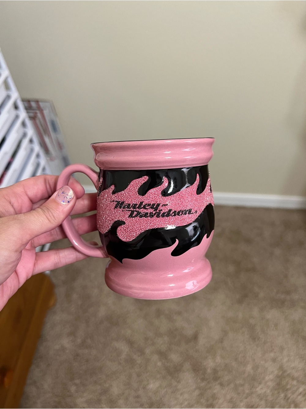 Harley-Davidson Pink and Black Glitter Flame Ceramic Mug